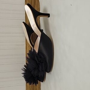 Vintage Daniel Green black satin kitten heel slippers sz 6